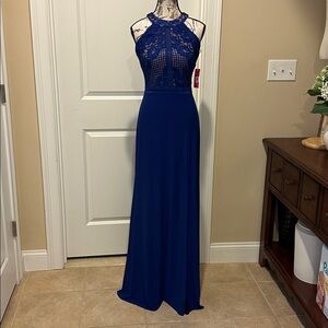 Morgan & Co. Elegant Blue Lace Maxi Dress